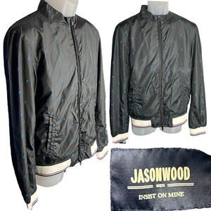 Jasonwood Jacket Men Large Black Full Zip Lightning Bolt Long Sleeve Windbreaker